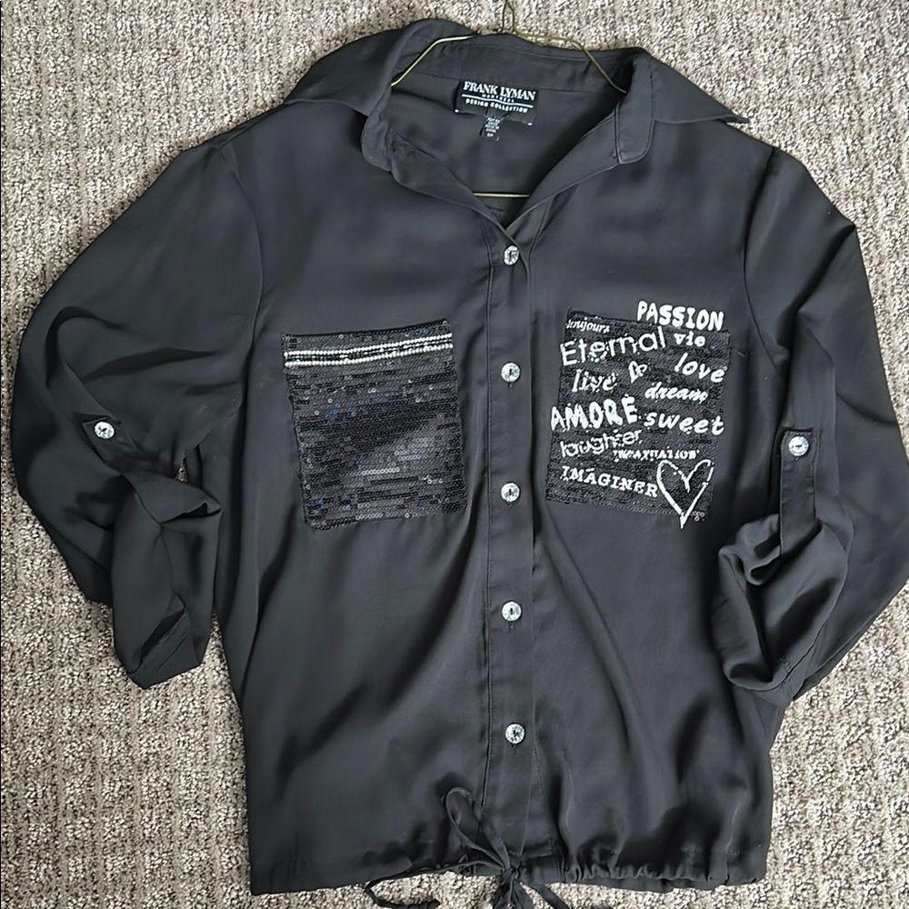 Frank Lyman Design Black Graphic blingy Shirt